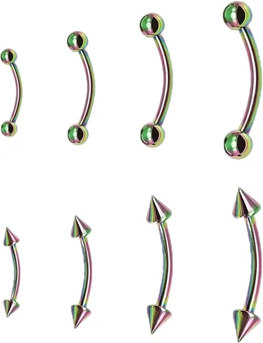 Vista 18 de BLISI G23 Joyería de perforación de ceja de titanio sólido, anillos de ceja en oro negro, oro rosa, plata, rosa y arcoíris de 16G, barra curvada