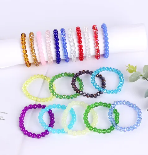 Vista 7 de Svovin 20 pulseras elásticas de cuentas de 0.315 pulgadas para mujer, cristal de cristal, hechas a mano, elásticas, multicolor, apilables, redondas