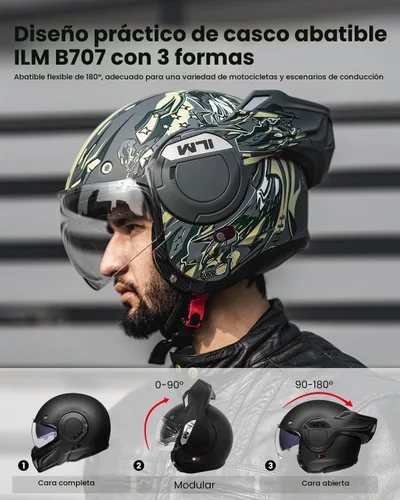 Vista 2 de ILM Casco modular de motocicleta vintage de cara completa para adultos y hombres, ATV UTV con protector de barbilla reversible de 180° DOT