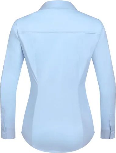 Vista 3 de HOTOUCH Camisa básica elástica con botones para mujer, de manga larga, ajustada, para el trabajo, oficina, blusa