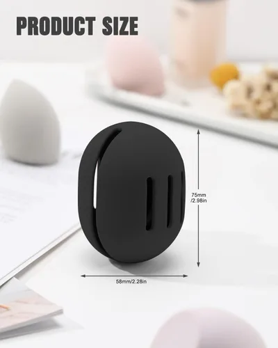 Vista 7 de FERYES Soporte para esponja de maquillaje – Estuche para mezclador de maquillaje de silicona resistente a roturas y ecológico para viajes - Negro