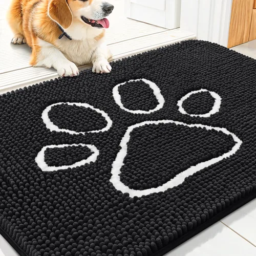 Vista 143 de Smiry Tapete para puerta de perro para patas fangosas, absorbente y Gris y negro