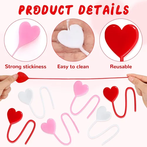 Vista 3 de 24 piezas de manos adhesivas de San Valentín, juguetes elásticos con forma de corazón para regalos del día de San Valentín, premios, bolsas