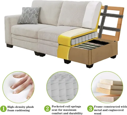 Vista 7 de Legend Vansen Sofá modular de gran tamaño, sofá reversible en forma de U con otomana, sofá de pana de asiento profundo para sala de estar, 6 plazas