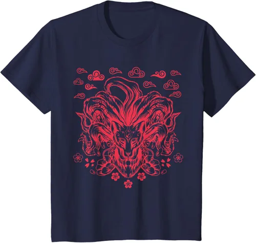 Vista 61 de Camiseta de anime japonés Nine Tails Fox Kitsune, Negro