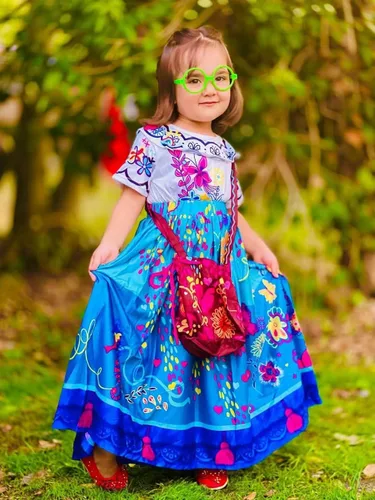 Vista 5 de Foierp Vestido de disfraz de Mirabel para niñas disfraz de Isabella cosplay princesa Halloween fiesta ropa con accesorios