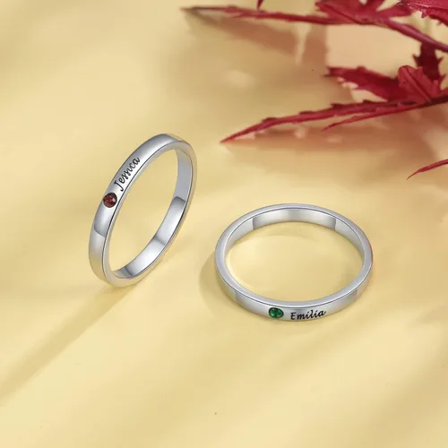 Vista 5 de 3 anillos con iniciales grabados personalizados con piedras de nacimiento simuladas, anillos personalizados para mejores amigas para mujeres