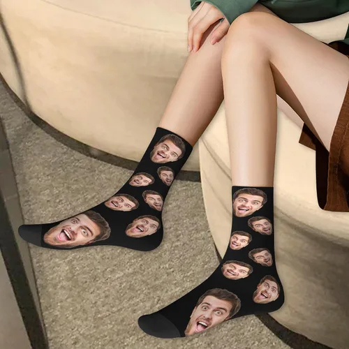 Vista 3 de heigudan Calcetines de cara personalizados, calcetines divertidos con caras para hombres, mujeres, amantes de los perros y gatos, regalos