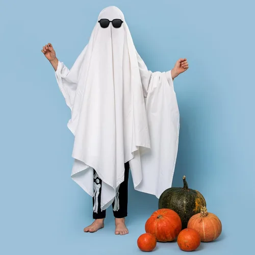 Vista 3 de Ramede 6 piezas de disfraz de fantasma de hoja blanca para Halloween, disfraz de fantasma Boo, gafas de sol negras para adultos Halloween Cosplay