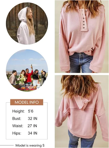 Vista 5 de Dokotoo Sudaderas con capucha de manga larga con cuello en V y botones para mujer
