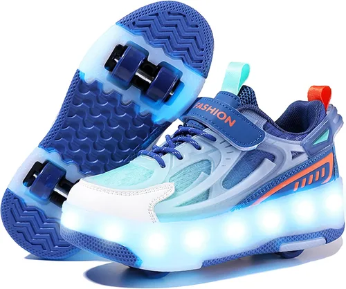 Vista 8 de Ufatansy - Zapatos con ruedas para patinar para niños y niñas, con 4 ruedas desmontables, 16 modos de luces LED de colores, zapatillas deportivas