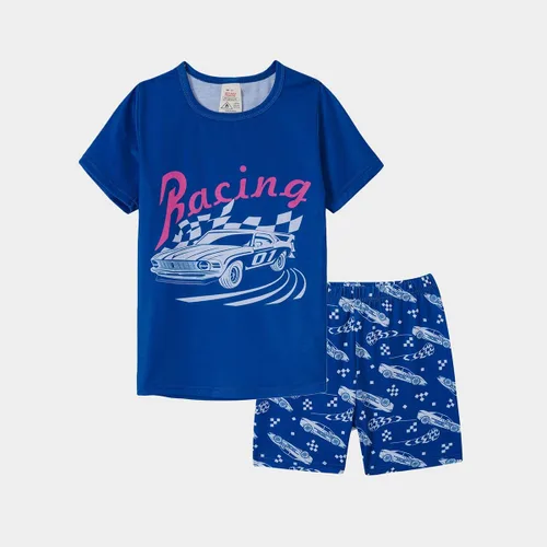 Vista 2 de MyFav - Pijamas para niños grandes de 2 piezas, pantalones cortos, lindos dibujos animados, ropa de dormir 4 piezas Alien