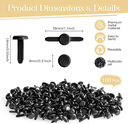 Vista 3 de moinkerin 200 Pcs Mini Brads for Paper Crafts 0.3 x 0.55inch Brad Fasteners Black Split Pins Pastel for DIY,Crafting,Scrapbooking,Stamping Round