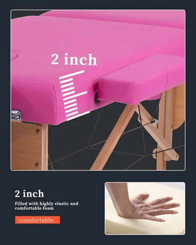 Vista 6 de Mesa de masaje para salón, cama, spa, cama de masaje, mesa de masaje de 2 pliegues, 73 pulgadas de largo, 34 pulgadas, altura ajustable, ancho