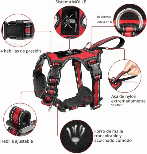 Vista 3 de WINSEE - Juego de arnés, collar y correa para mascotas, todo en uno, arnés reflectante para perros sin tirones con hebillas ajustables para Rojo