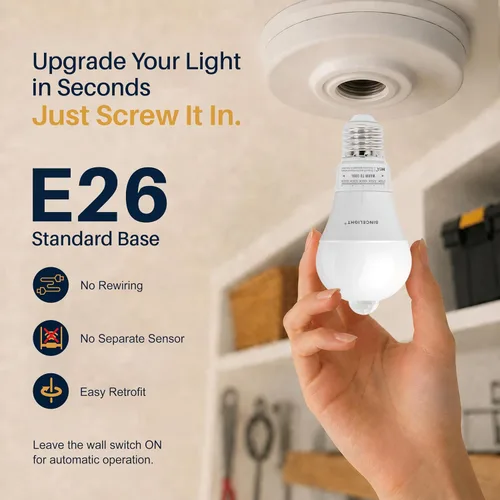 Vista 10 de SINCELIGHT - Bombilla LED con sensor de movimiento de 10 W con base E26, activada por movimiento PIR en la oscuridad, encendido/apagado automático 5