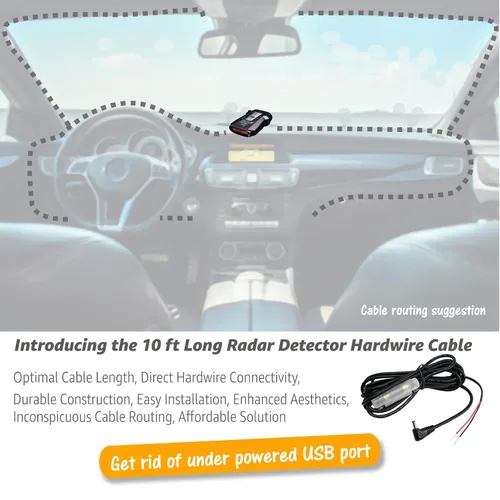 Vista 4 de EDOTech Kit de cable de alimentación HardWire directo de 10 pies para detector láser de radar Cobra
