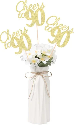 Vista 36 de Gexolenu Cheers to 21, paquete de 10 centros de mesa con purpurina dorada de doble cara para cumpleaños número 21 para mesas, palitos decorativos