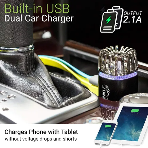 Vista 5 de Ionizador purificador de aire para automóvil - Desodorizador iónico antimicrobiano para automóvil de 12V enchufable con cargador USB dual