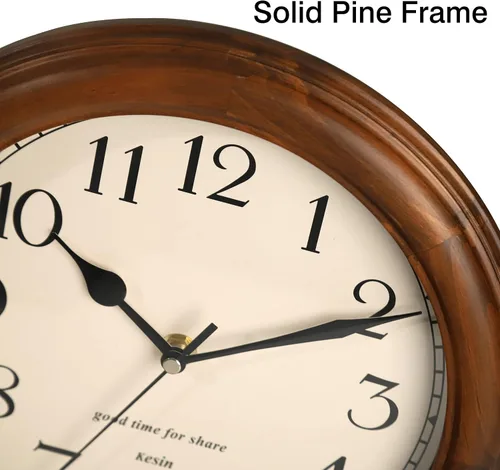 Vista 8 de Kesin Reloj de pared de madera con diseño retro, relojes de pared redondos de 11 pulgadas