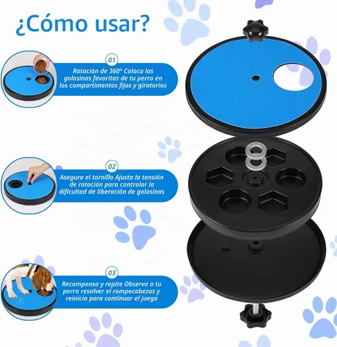 Vista 4 de Grevosea Tabla para rascar uñas de perro, 3 en 1, almohadilla redonda giratoria para uñas con caja de golosinas, lima de uñas para perros, tabla