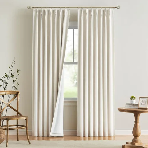 Vista 58 de Vision Home Cortinas marrones con pliegues pinzados, opacas completas, cortinas de ventana de lino mezclado para oscurecer la habitación, cortinas