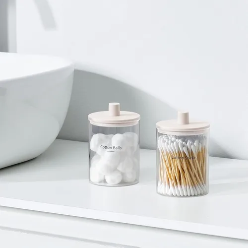 Vista 5 de TIPGO Dispensador de vidrio Qtip Holder – Tarro transparente de 10 onzas Crema
