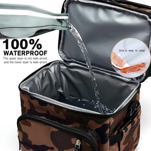 Vista 2 de Lonchera con compartimento doble para hombre o mujer, con aislamiento térmico, 2 loncheras espaciosas, grandes, reutilizables, resistentes al agua