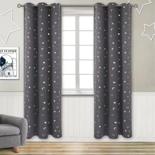 Vista 112 de BGment Cortinas opacas para dormitorio infantil, con aislamiento térmico, con ojales, estampado de estrellas plateadas, cortinas para oscurecer