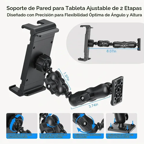 Vista 4 de PLDHPRO Soporte de tableta para camión, base de taladro resistente, soporte para tablet para tablero de automóvil, soporte ajustable de 2 etapas