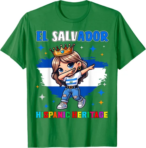 Vista 3 de Camiseta infantil El Salvador Dabbing Girl Hispanic Heritage Celebration, Negro