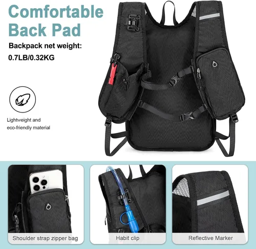 Vista 5 de BOVIP Mochila de hidratación ligera, mochila de senderismo multiusos de 15 litros con bolsa de agua de 1.5 L, mochila de agua hidráulica