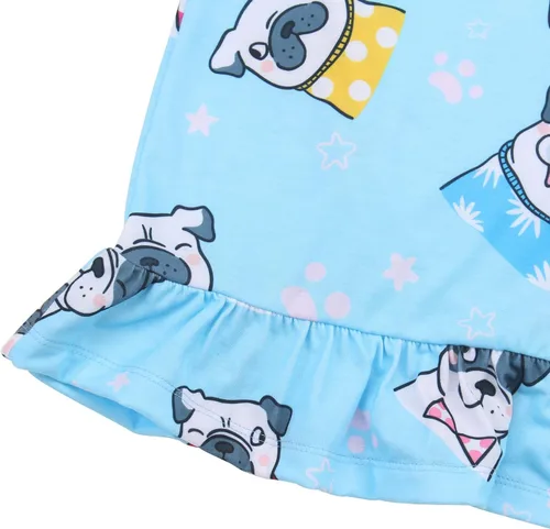 Vista 4 de JESKIDS Camisones de niñas de manga larga con estampado de dinosaurios, vestido de pijama Azul lindo perro