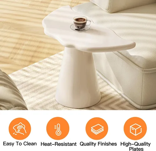 Vista 4 de Mesa auxiliar con forma de nube, mesa auxiliar moderna, color blanco crema Accent Cocktail Table with Tapered Pedestal Base, Ideal for Small