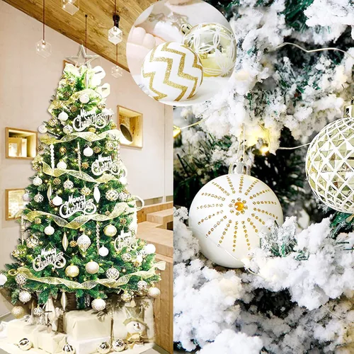 Vista 8 de 30 bolas de adorno de Navidad, 60 mm, doradas y blancas, decoraciones de Navidad para árbol de Navidad, adornos colgantes irrompibles para fiestas