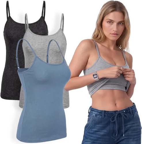 Vista 78 de Emmalise Camiseta de mujer con brasier integrado, soporte de tela sin varillas, camisola corta