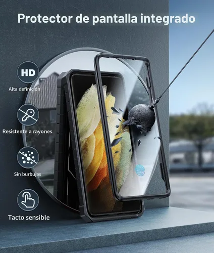 Vista 3 de FNTCASE Funda para Samsung Galaxy S21-Ultra: funda resistente de grado militar para teléfono celular con soporte Protección de TPU a prueba