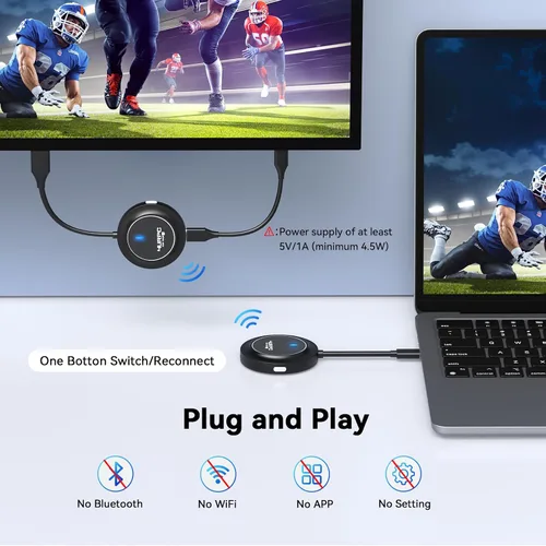 Vista 2 de Transmisor y receptor HDMI inalámbrico 4K @30Hz, 2.4G/5G Plug & Play Adaptador de pantalla inalámbrico USB-C y extensor HDMI con PD 3.0, transmite