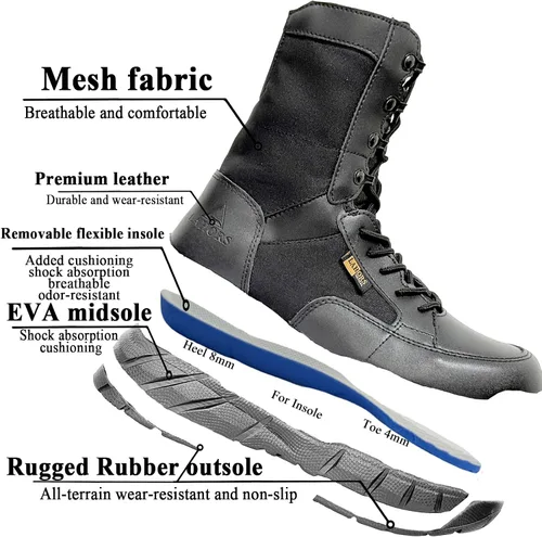 Vista 2 de Zapatos tácticos ligeros para hombre, botas de combate, botas marrones coyote, entrenamiento militar, con cordones, senderismo al aire libre