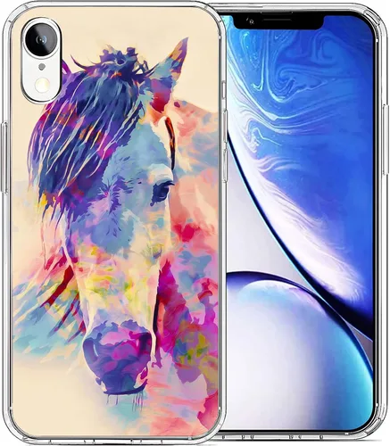 Vista 6 de Funda compatible con iPhone 7, iPhone 8, iPhone SE, colorida funda estética de caballo para iPhone, transparente, a prueba de golpes, delgada