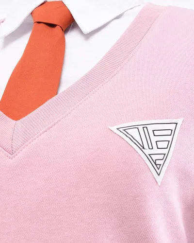 Vista 6 de miccostumes Disfraz de anime para mujer, uniforme escolar con suéter chaleco