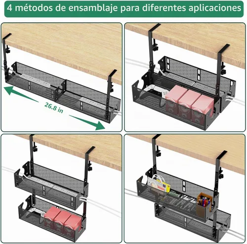 Vista 7 de Bandeja de gestión de cables debajo del escritorio de varios modelos 2 paquetes Gestión de cables debajo del escritorio de metal Gestión de cables