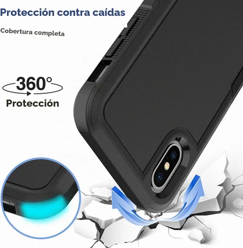 Vista 3 de Funda para iPhone X/iPhone Xs: funda protectora de doble capa resistente para teléfono celular, a prueba de golpes, resistente, con protector