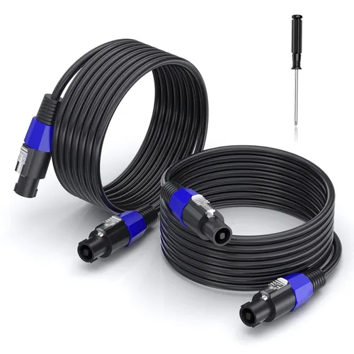 Vista 9 de Paquete de 2 cables de altavoz Speakon de 3 pies a macho de 1/4 pulgadas, cable profesional resistente de calibre 12, cable de conexión de 0.250 in