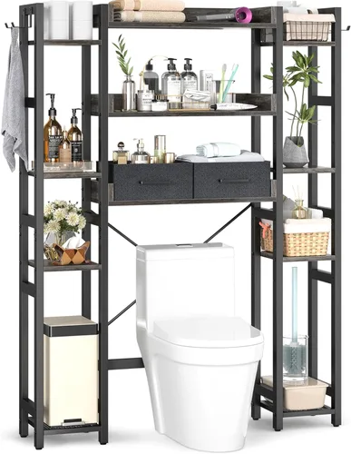Vista 14 de Besiost - Estante de almacenamiento sobre el inodoro con 2 cajones - Organizador de baño de 7 niveles con estante ajustable, estante de ahorro