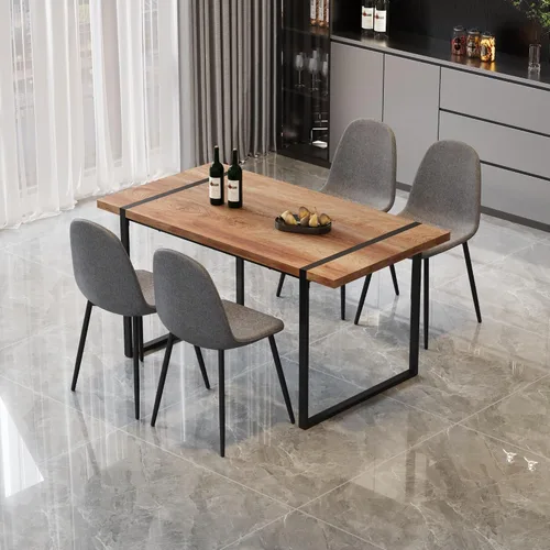 Vista 11 de Juego de mesa de comedor moderno para 4, juego de mesa y sillas de cocina de madera, juego de mesa de comedor de 5 piezas con 1 mesa de MDF y 4