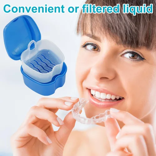 Vista 9 de Estuche de dentadura para dentadura postiza, caja de almacenamiento de dientes falsos con cesta de enjuague, caja de almacenamiento portátil