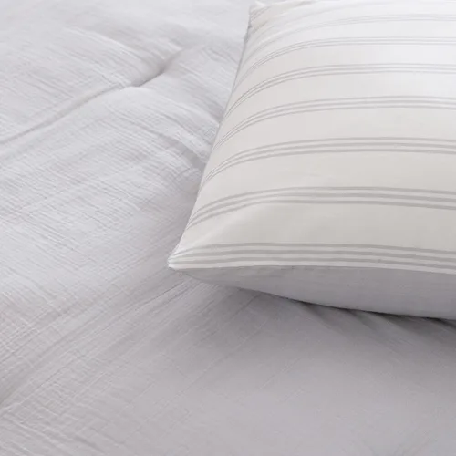 Vista 4 de SHALALA - Juego de ropa de cama ligera de gasa de algodón gris claro, edredones gris claro para cama King, juegos de cama suaves y cálidos con juego
