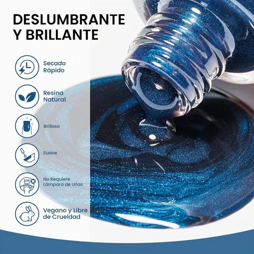 Vista 5 de Esmalte de uñas magnético de secado rápido, color negro y azul Negro azul