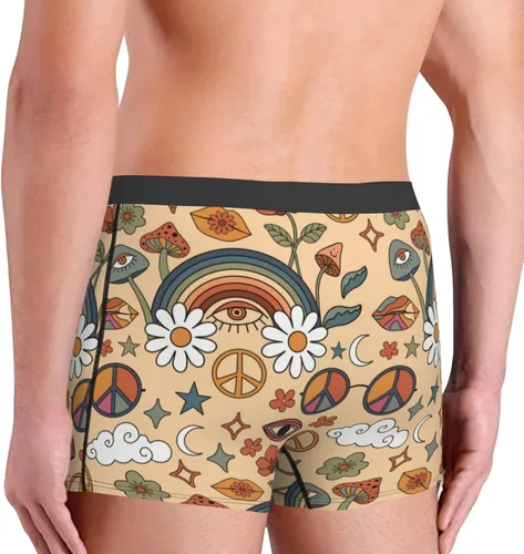 Vista 5 de Calzoncillos tipo bóxer con símbolo de paz, diseño de hongos arcoíris, hippie, para hombre, transpirables, cómodos